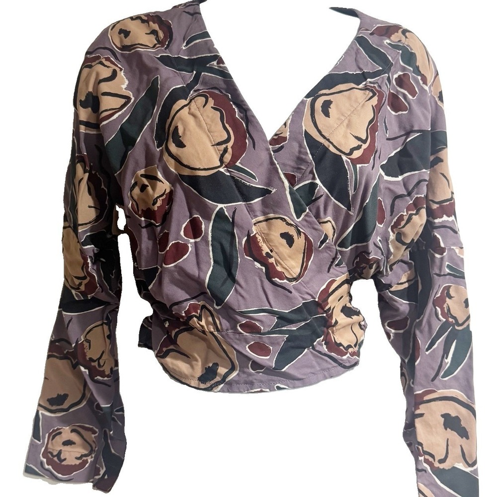 Handmade Women Wrap Blouse Peony Divine Viscose Cropped Long Sleeve